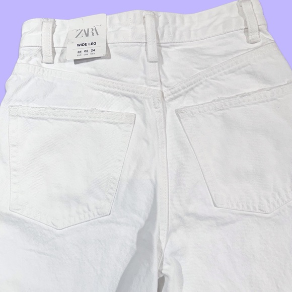 Women's Zara Hi-Rise Full Length Wide Leg White Denim Raw Hem Size 2/34L NWT - Picture 10 of 13
